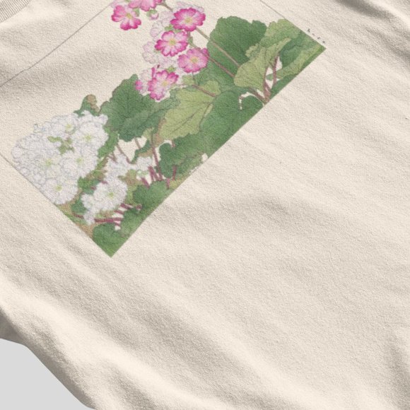 Primrose Flowers Japanese Ukyio-e Print Long Sleeve Graphic Tee T-shirt S M L XL - Picture 5 of 6